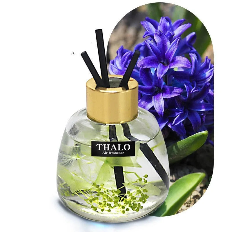 Glass bottle car perfume ornament with loose incense for automotive decoration.