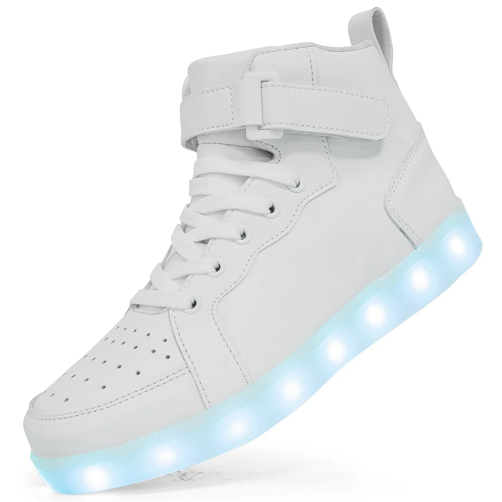 LED illuminated high-top board shoes with Velcro fastening in multiple colour options