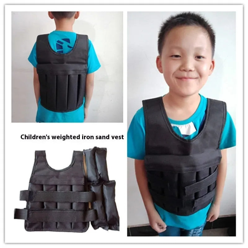 Children's adjustable sand vest with removable weight bags for home fitness training