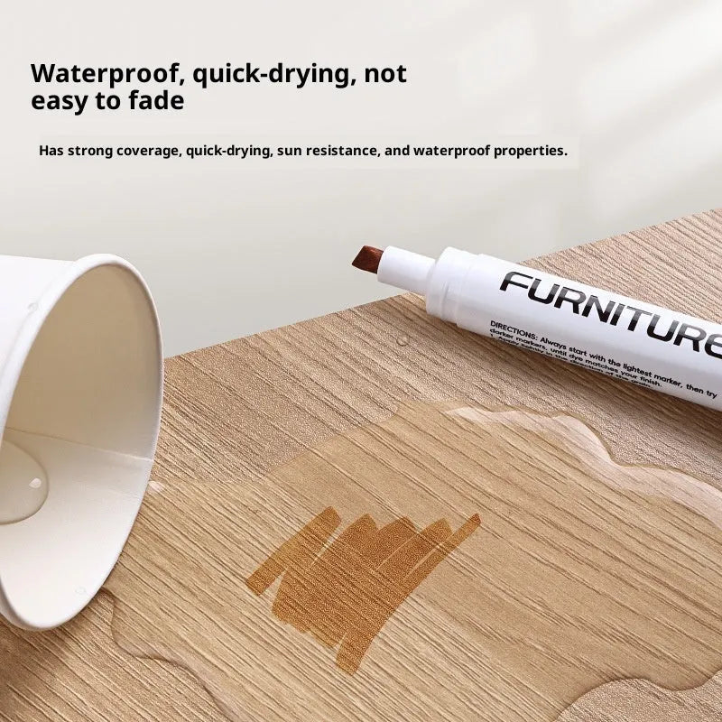 Wood grain paint fixer pen in walnut colour with 5ml waterproof colourfast formula for solid and composite wood scratch repair