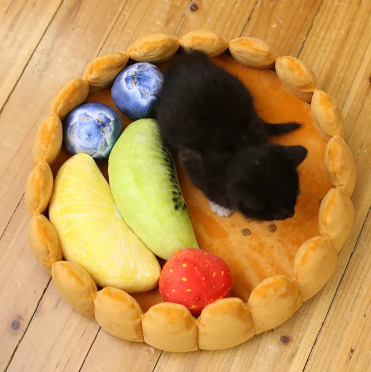 Creative fruit egg tart pet bed with washable cushion in 42x42cm for small pets