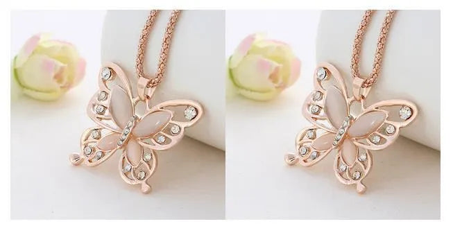 Butterfly Spirit Necklace with alloy pendant, snake bone chain, and gold or rose colour options