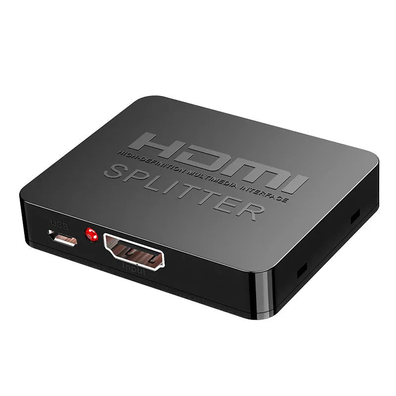 HDMI splitter host unit with USB power lead for duplicating 4K or 1080P signal to two displays