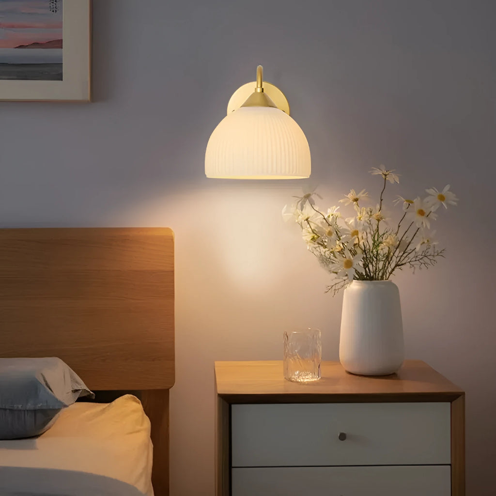 Simple postmodern corridor glass lamp with gold white frosted shade and iron frame