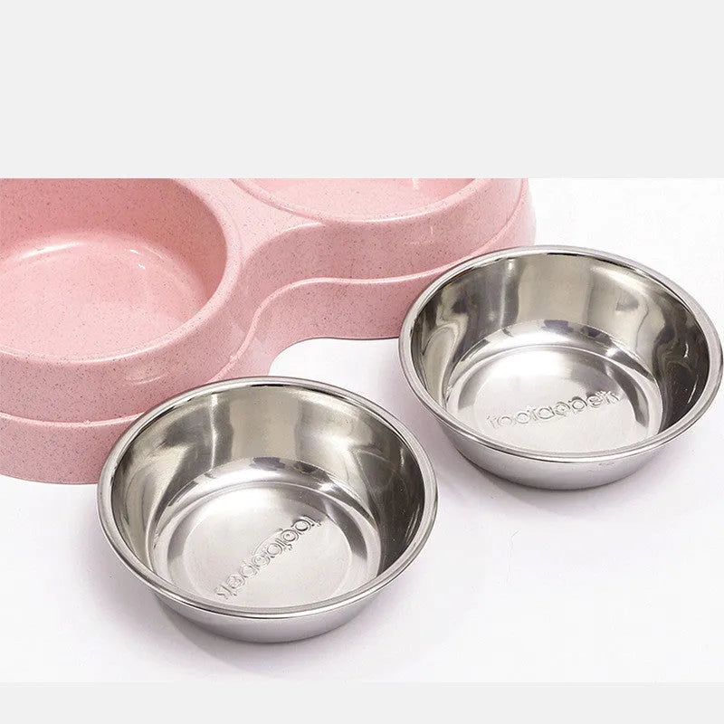 Round two-in-one dog bowl in straw material, blue colour, 24.5x13.5x4.6cm dimensions