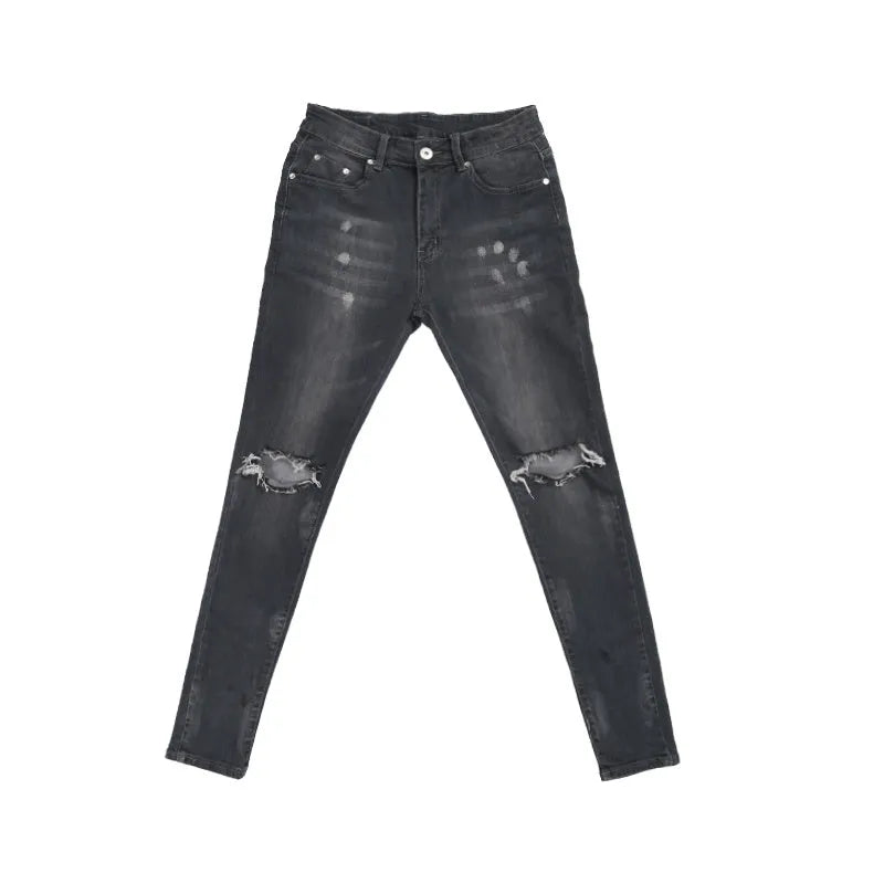 Grey low waist micro-elastic jeans with zip placket, sizes 30-36, youth leisure trousers