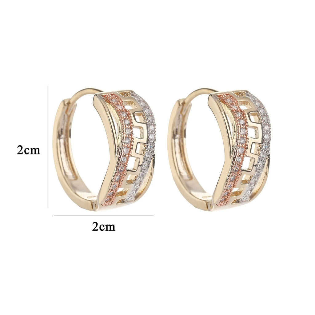 Gold copper micro inlaid zircon geometric U-shaped earrings for women ear clip style