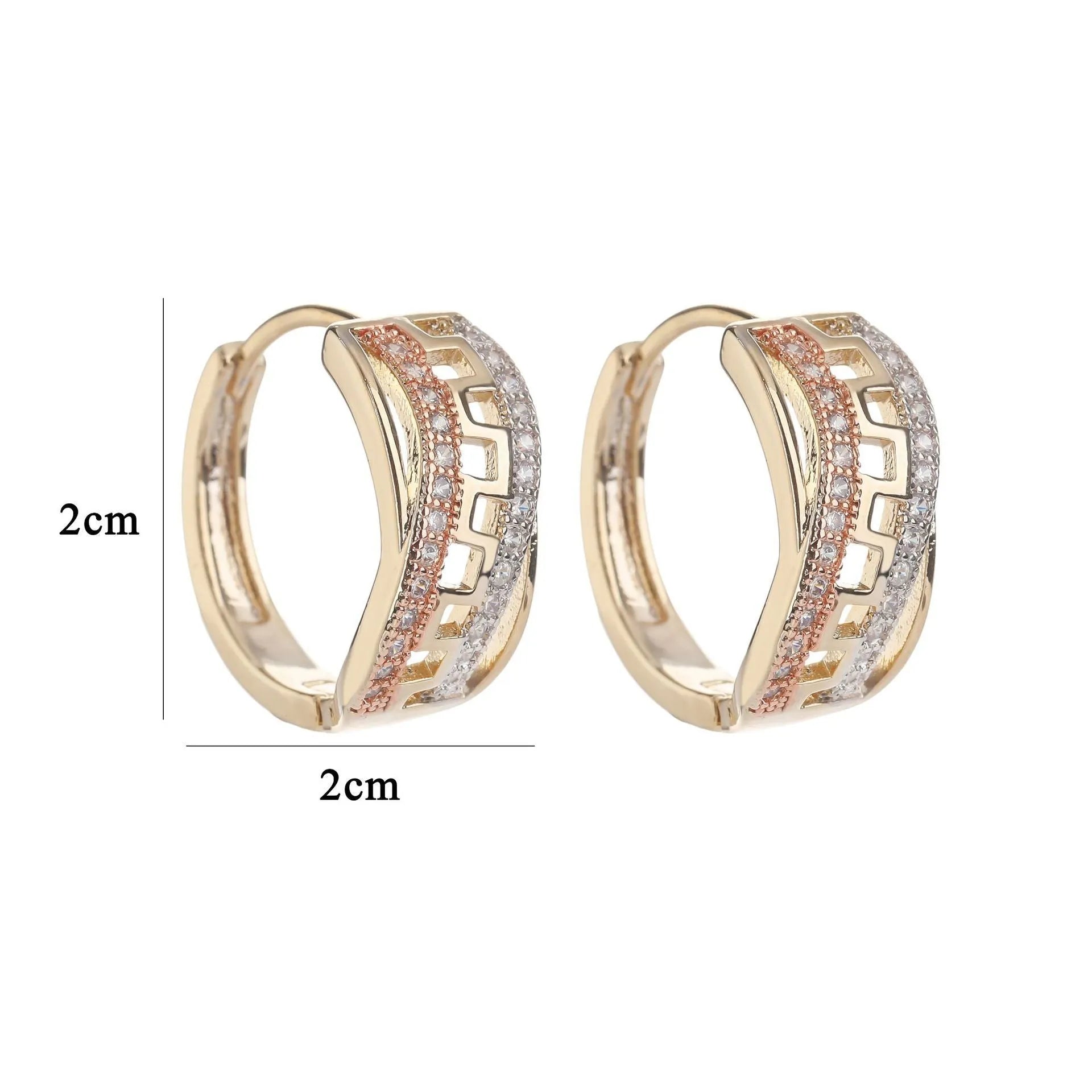 Gold copper micro inlaid zircon geometric U-shaped earrings for women ear clip style