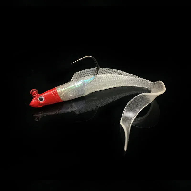 12cm soft fishing lure with lead head and PVC body in pink, yellow, red luminous, white, and transparent colours