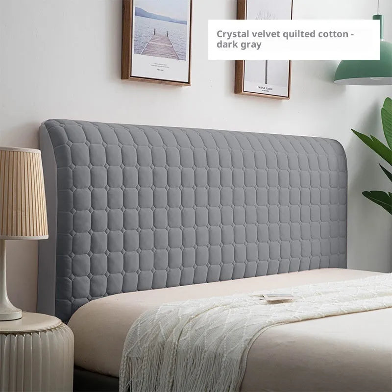 Simple style solid colour bedside protective cover in Crystal Velvet Ice Silk, shown in light gray on a bed
