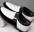 Men's blue imitation leather low-top casual shoe shown in size 45.