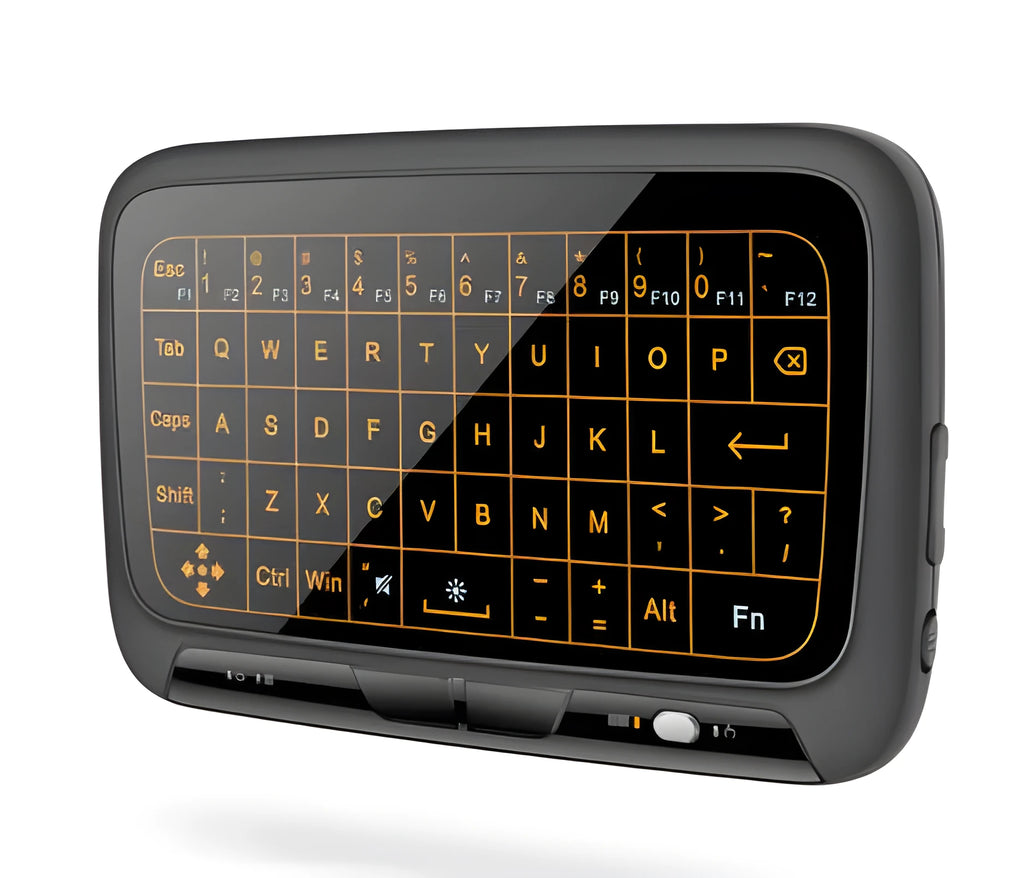 H18 mini wireless keyboard with backlit keys and touchpad in black