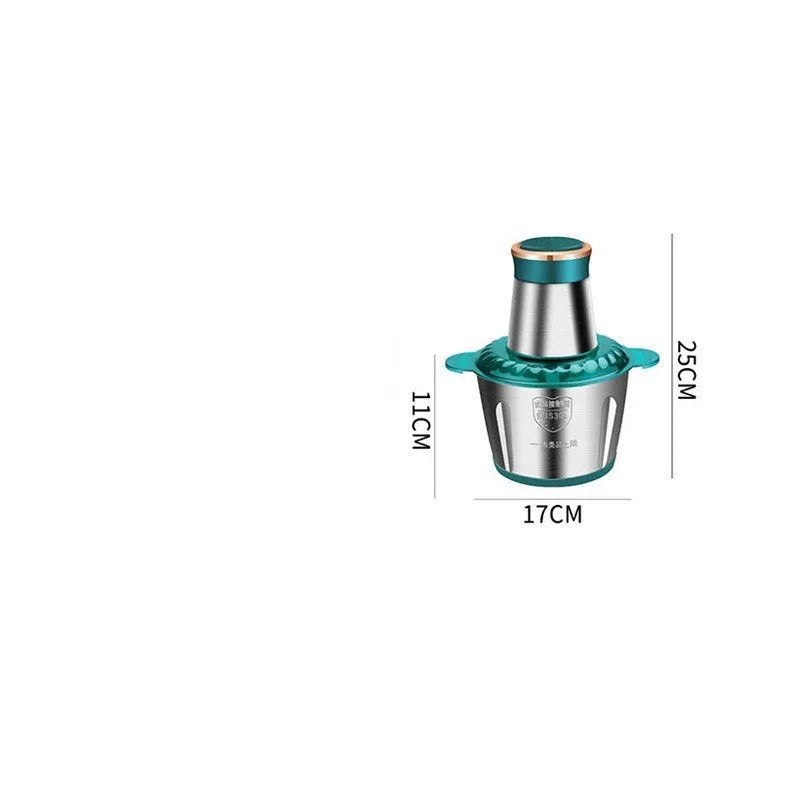 300W electric meat grinder with 2L stainless steel bowl, green and silver finish, 20.2 x 28.8cm