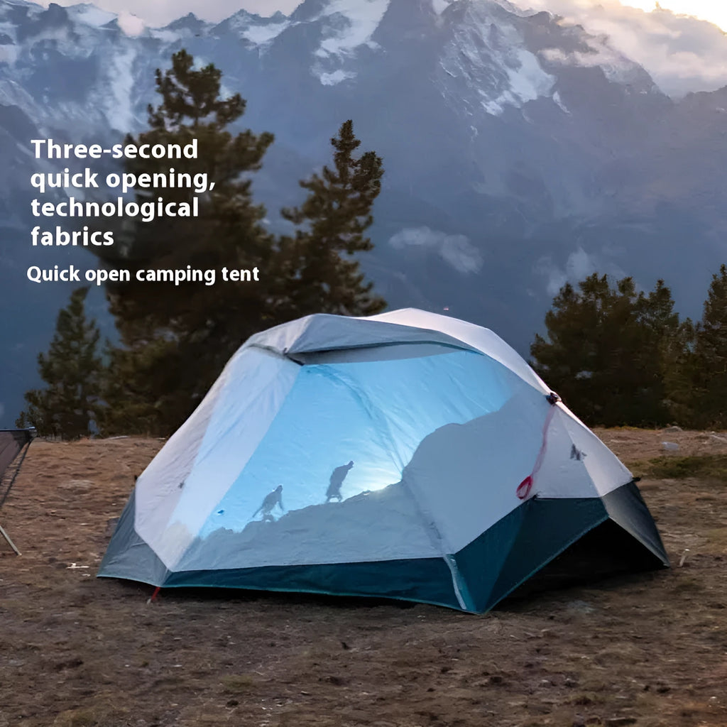 Blue and white quick-open thickened rain-proof camping tent for 2 people with FRP frame