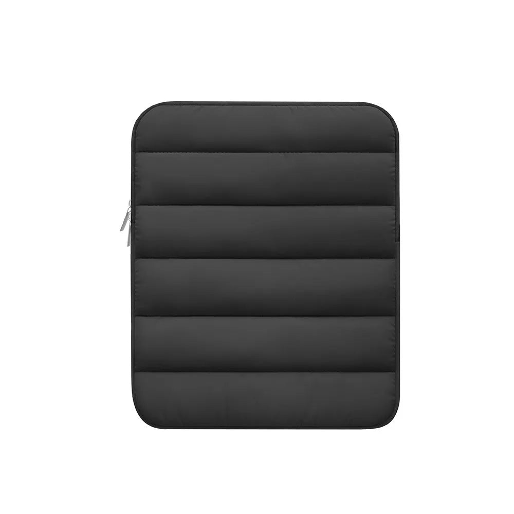Fluffy laptop sleeve with elastic sides for 9.7 to 11 inch devices in black, khaki or silver colours