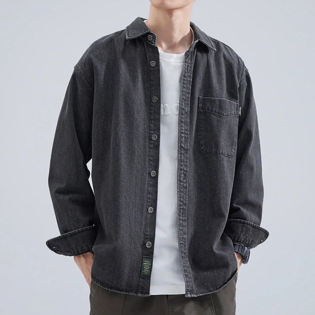 Fashion brand loose cargo autumn coat in black, slim fit with thickening fabric for teenagers
