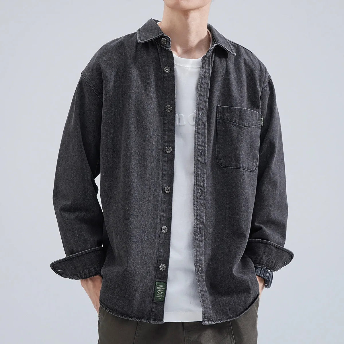 Fashion brand loose cargo autumn coat in black, slim fit with thickening fabric for teenagers