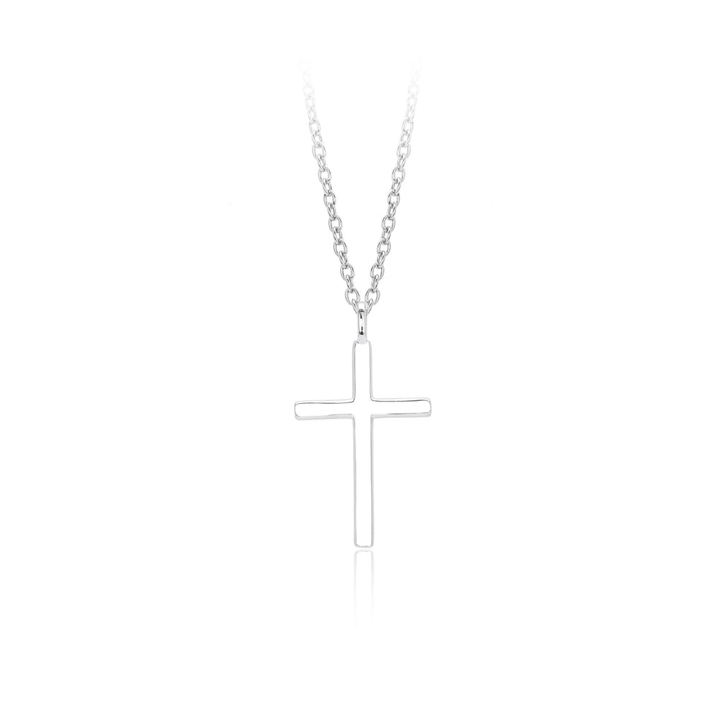 S925 sterling silver necklace with a simple glossy cross pendant on an O-shaped clavicle chain.