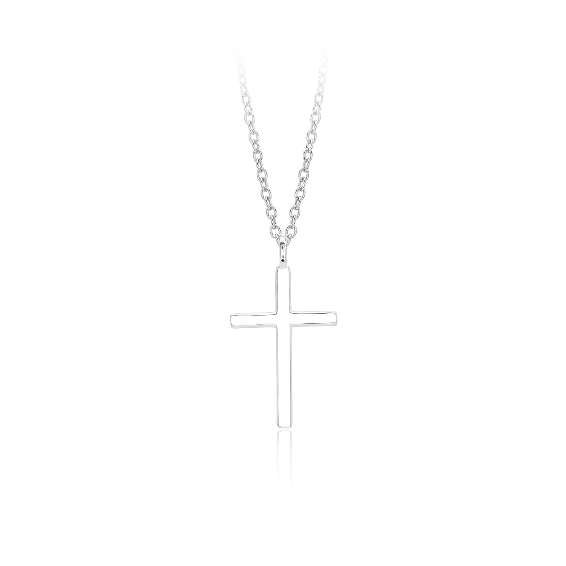 S925 sterling silver necklace with a simple glossy cross pendant on an O-shaped clavicle chain.
