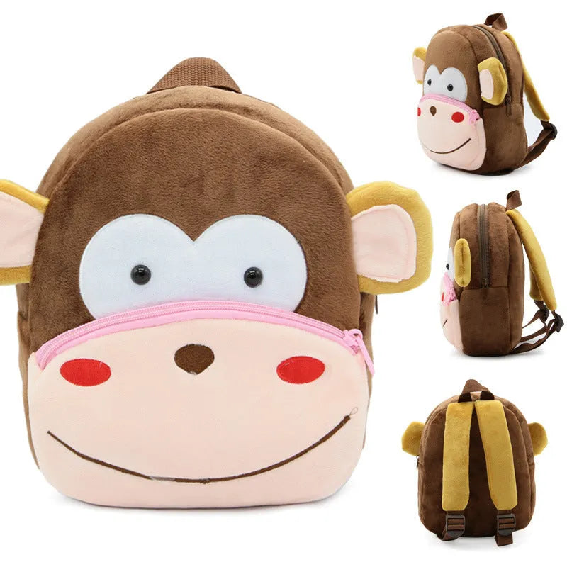 Small cloth animal backpack for children with cartoon design showing dimensions 26.5cm height by 24cm width