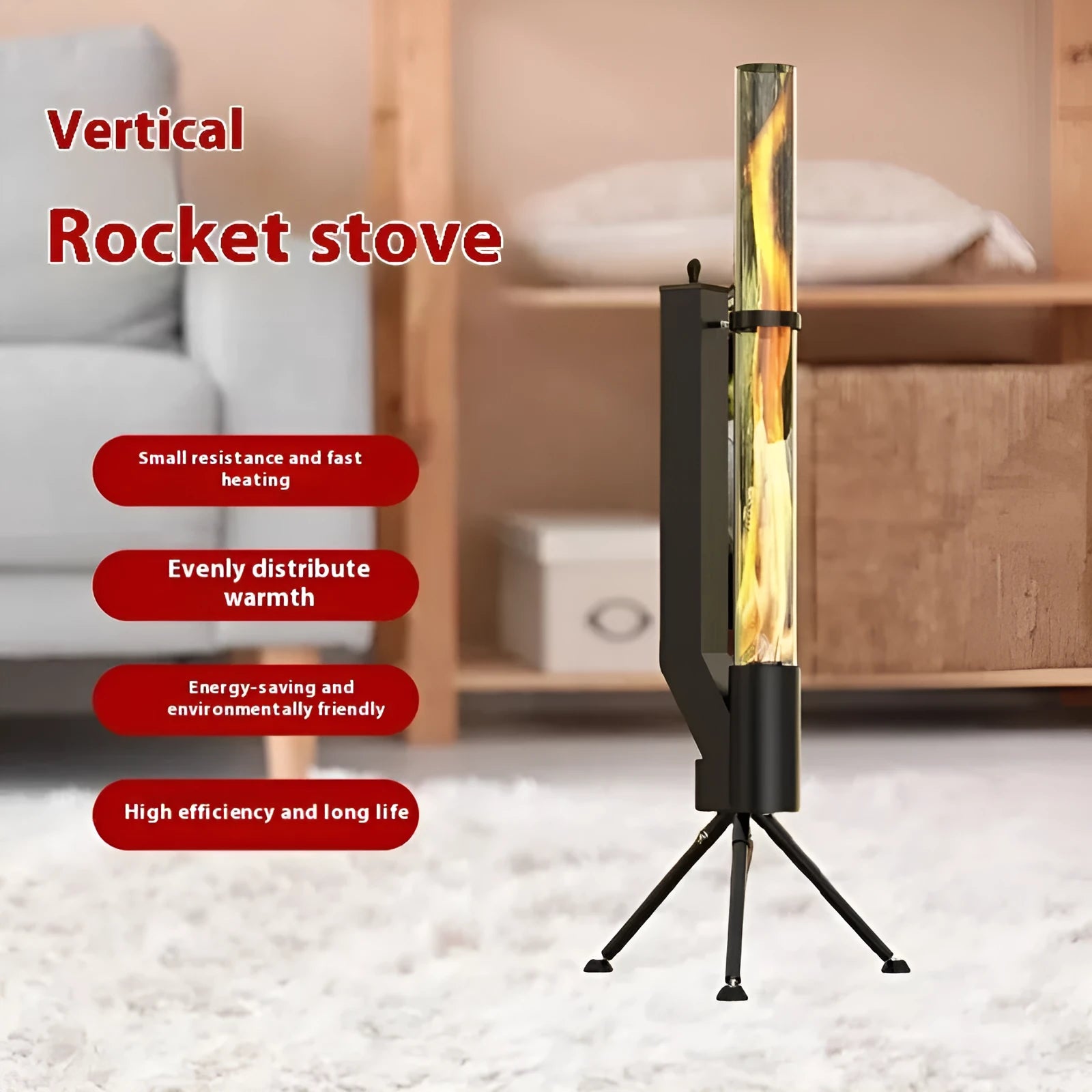 Vertical iron wood burning rocket furnace stove for outdoor garden heating