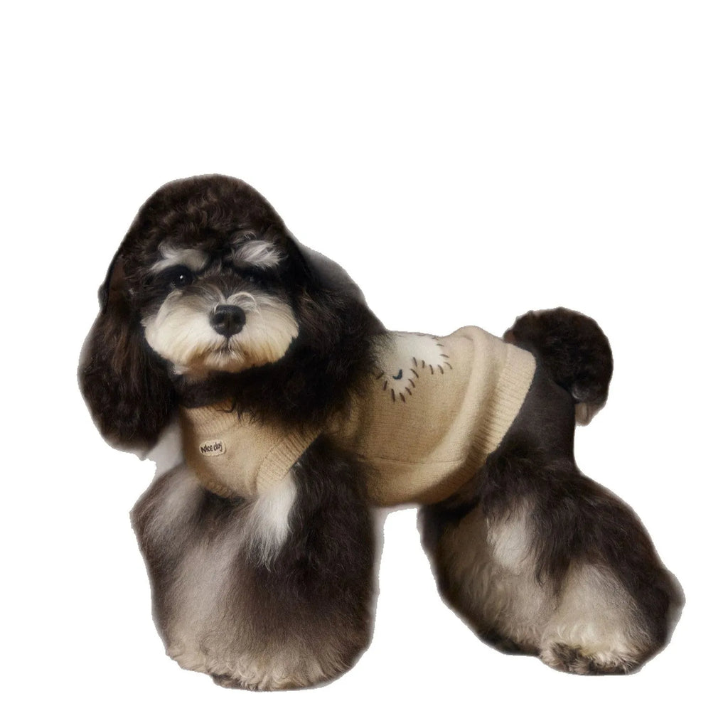 Red wool sleeveless dog vest for Schnauzer Teddy Bichon with ear clearance, casual style