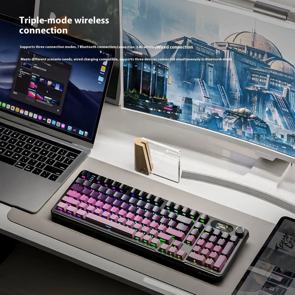 Attack Shark X98PRO three-mode RGB wireless Bluetooth mechanical keyboard with side engraving and knob, black
