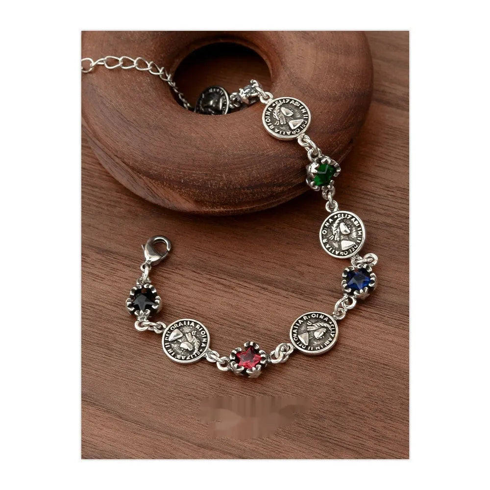 Colorful zircon five-pointed star round matching bracelet in copper electroplated finish for women style SL0285