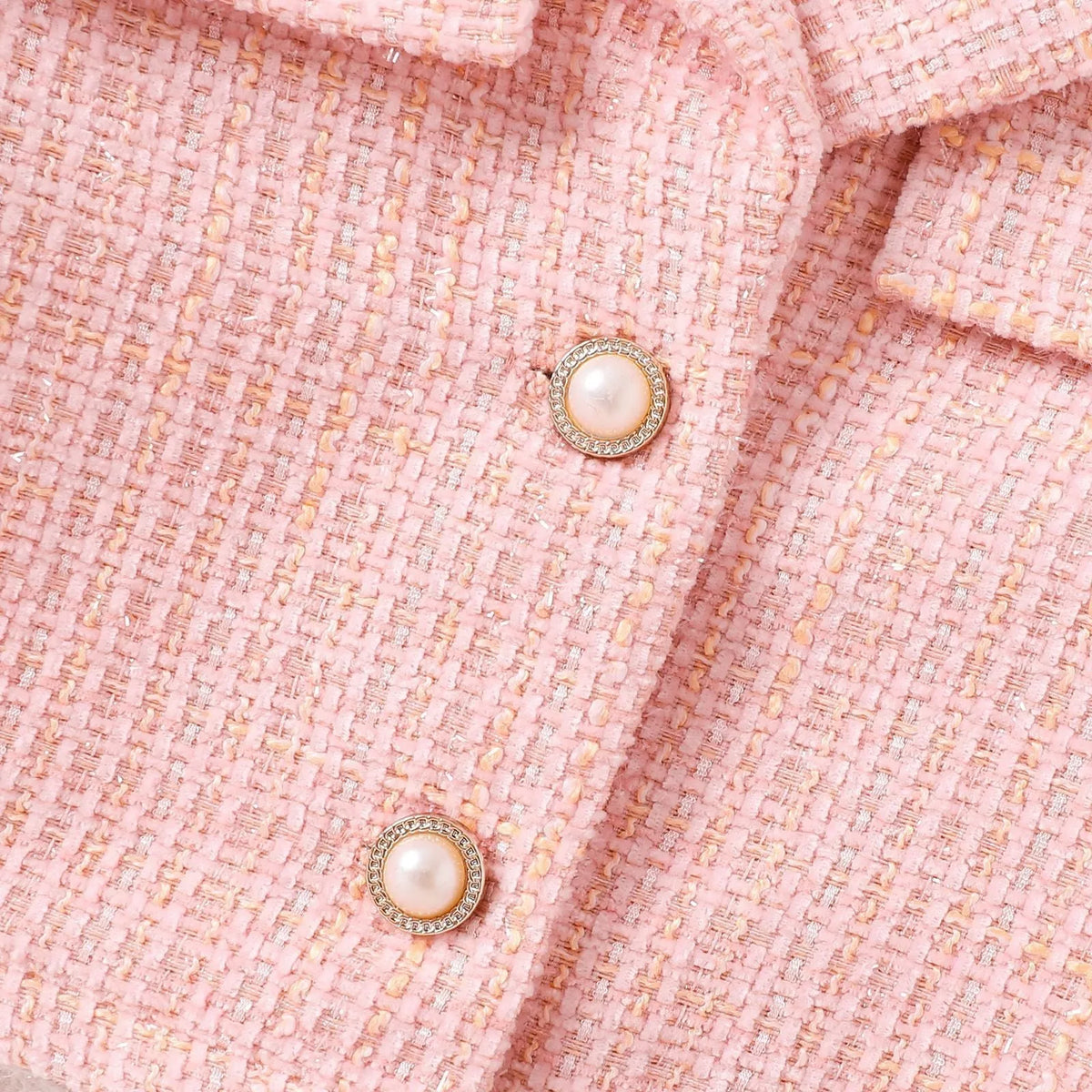 Girls' pink cotton long-sleeved coat and mid-waist skirt two-piece set, sizes 4Y-7Y