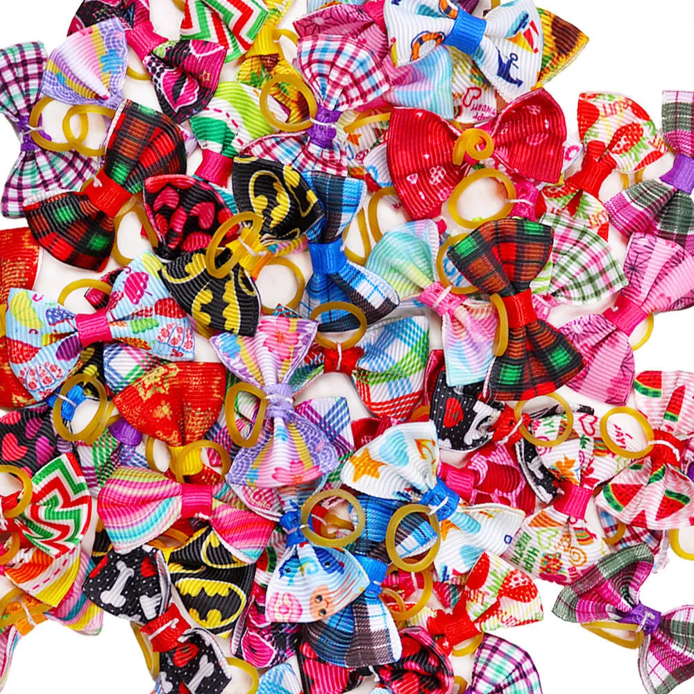 Cloth pet head plaid bow accessory in British style, single head flower with random colour.