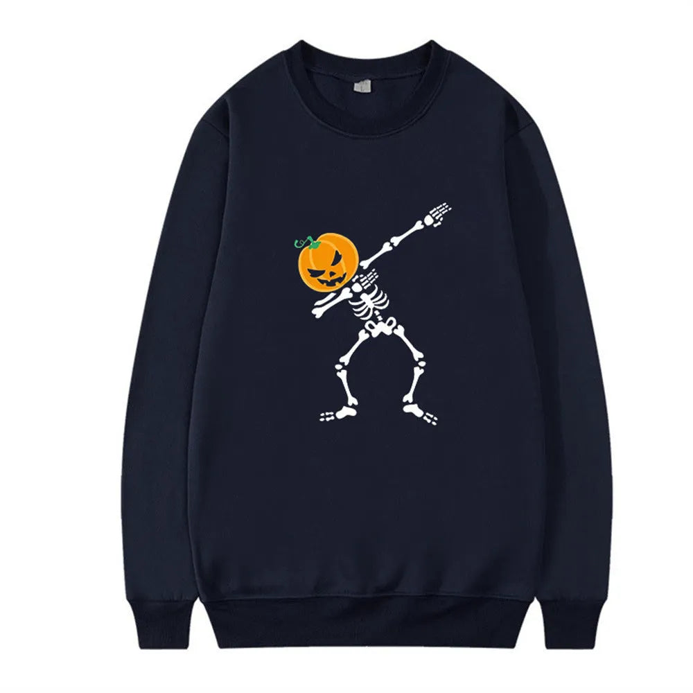 Women's printed long sleeve crew neck top in various colours on a hanger.