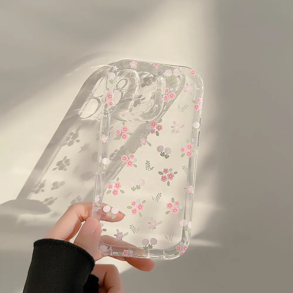 Crushed flower flowing sand transparent TPU phone case with stand for Apple iPhone, 1.5mm thickness, precise cutouts
