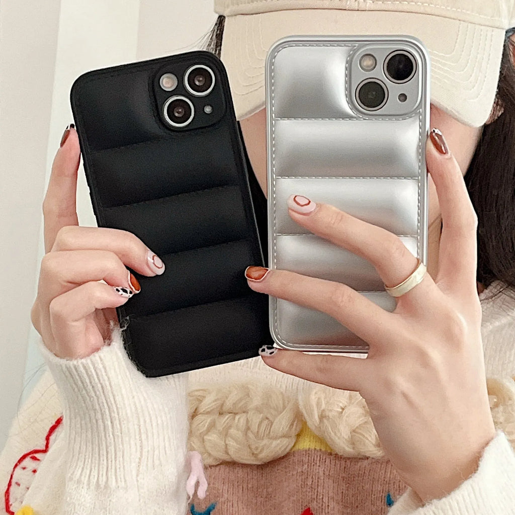 Solid colour down jacket style TPU phone case for iPhone, dark night purple, shockproof and anti-fingerprint