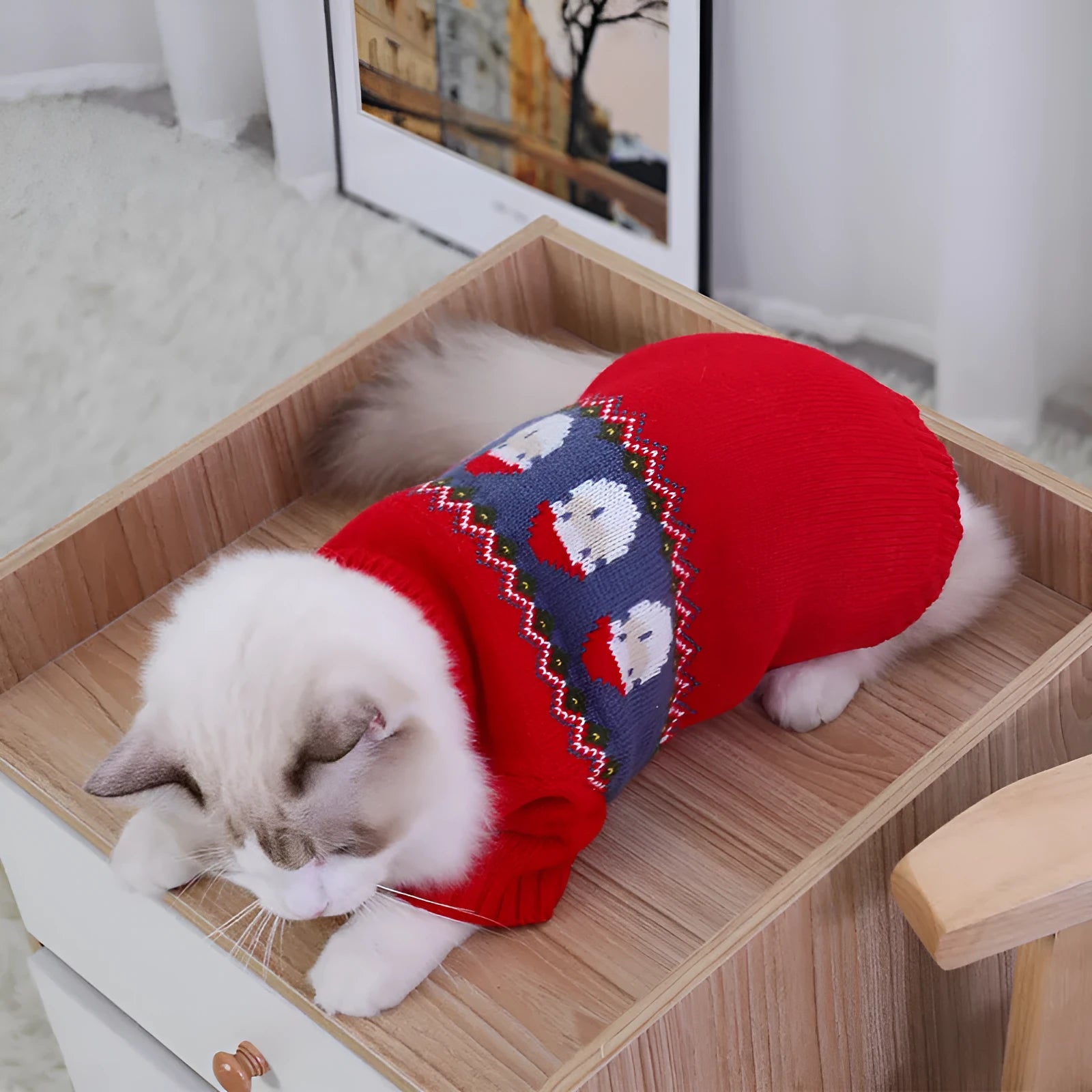 Red jacquard acrylic Christmas sweater for small dogs and cats, five sizes XS-XL, Europe America style