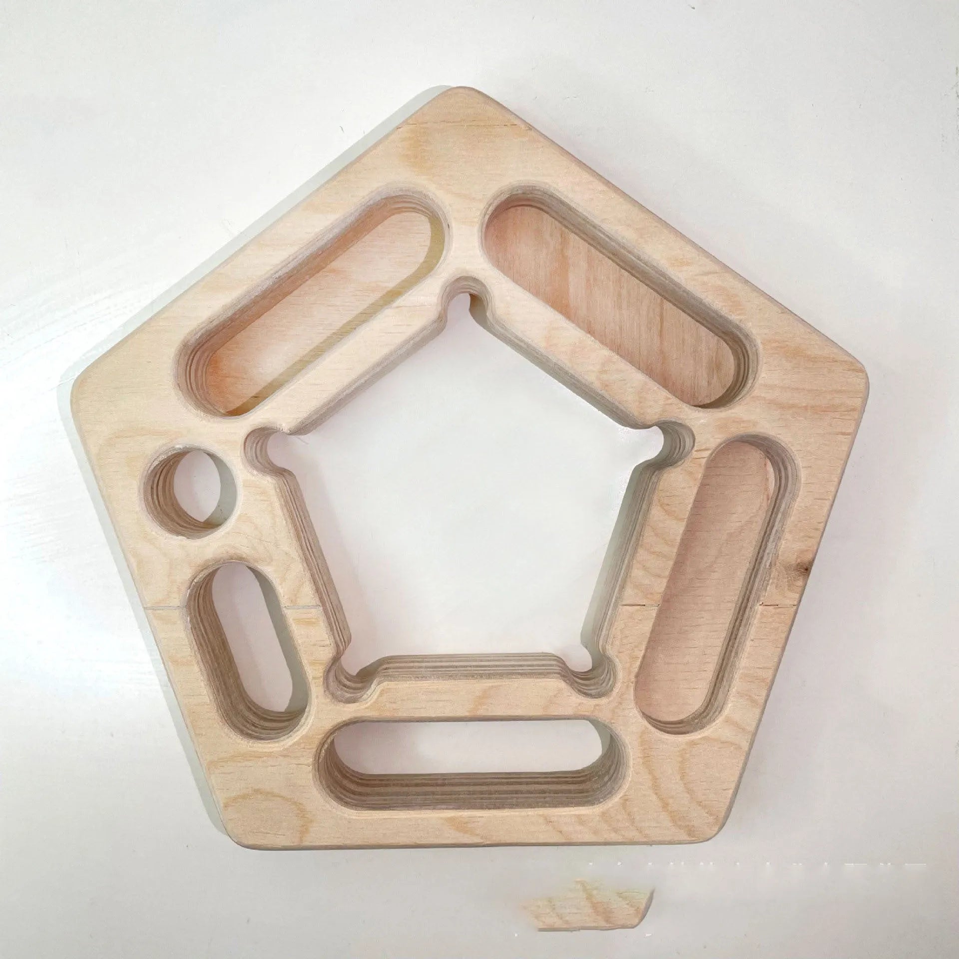 Birch climbing board finger force plate with pentagonal and round grip training shapes