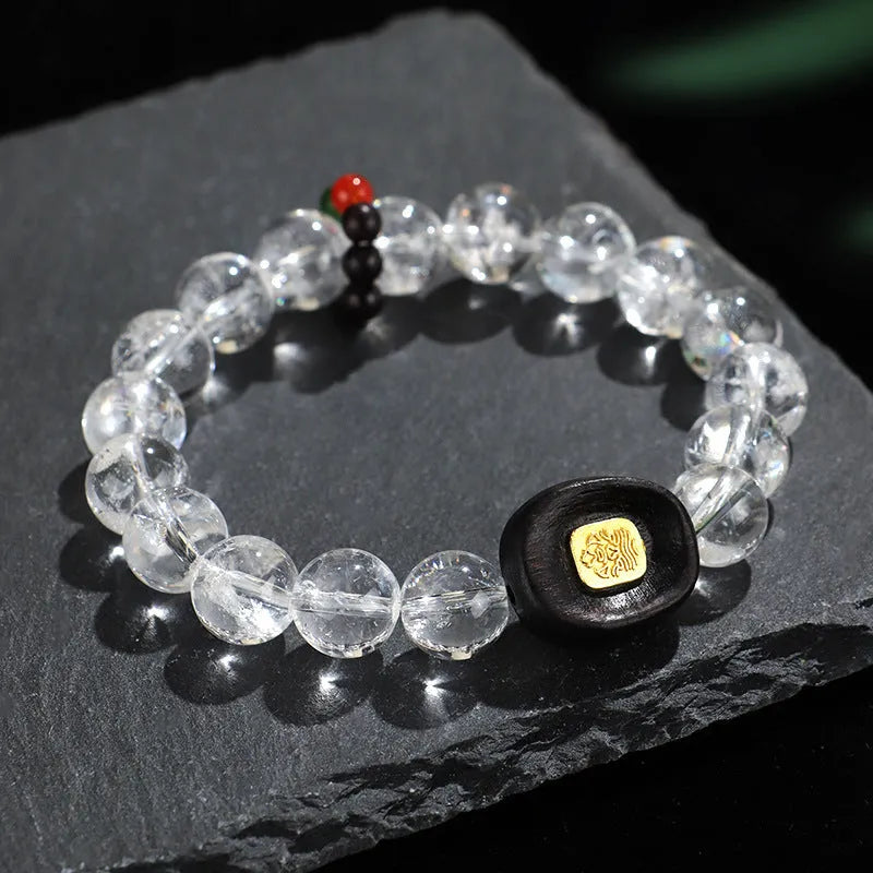 Natural white crystal ebony five warp bracelet showing handcrafted ethnic design and blackwood material