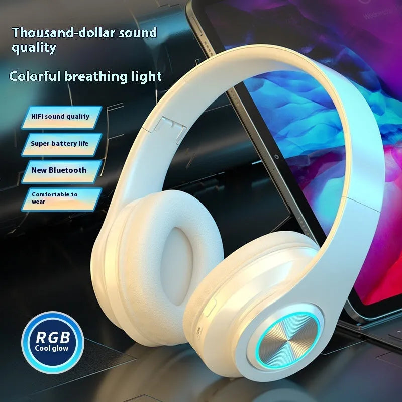 Head-mounted wireless Bluetooth headset in black, white, red, or black and red colours.