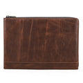 Crazy Horse Oil Leather zipper laptop bag in reddish brown or coffee, leather PC bag with zip closure
