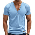 Men's loose V-neck sports pullover in solid colours with button detailing