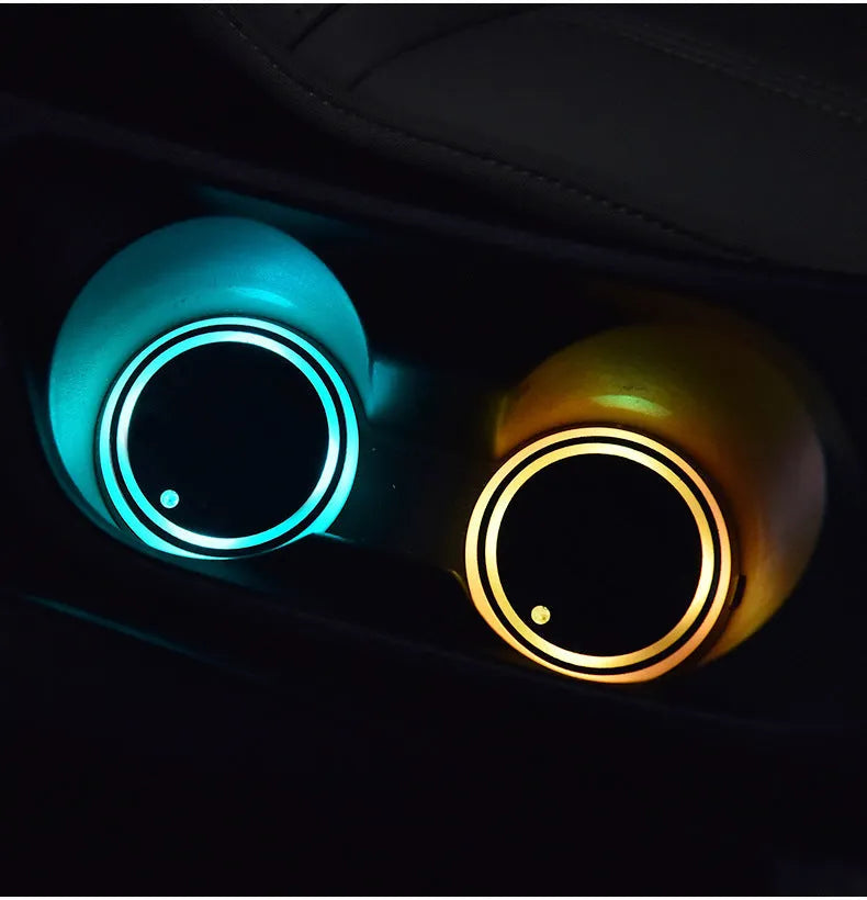 Colourful LED light-up coaster for car cup holder with USB cable