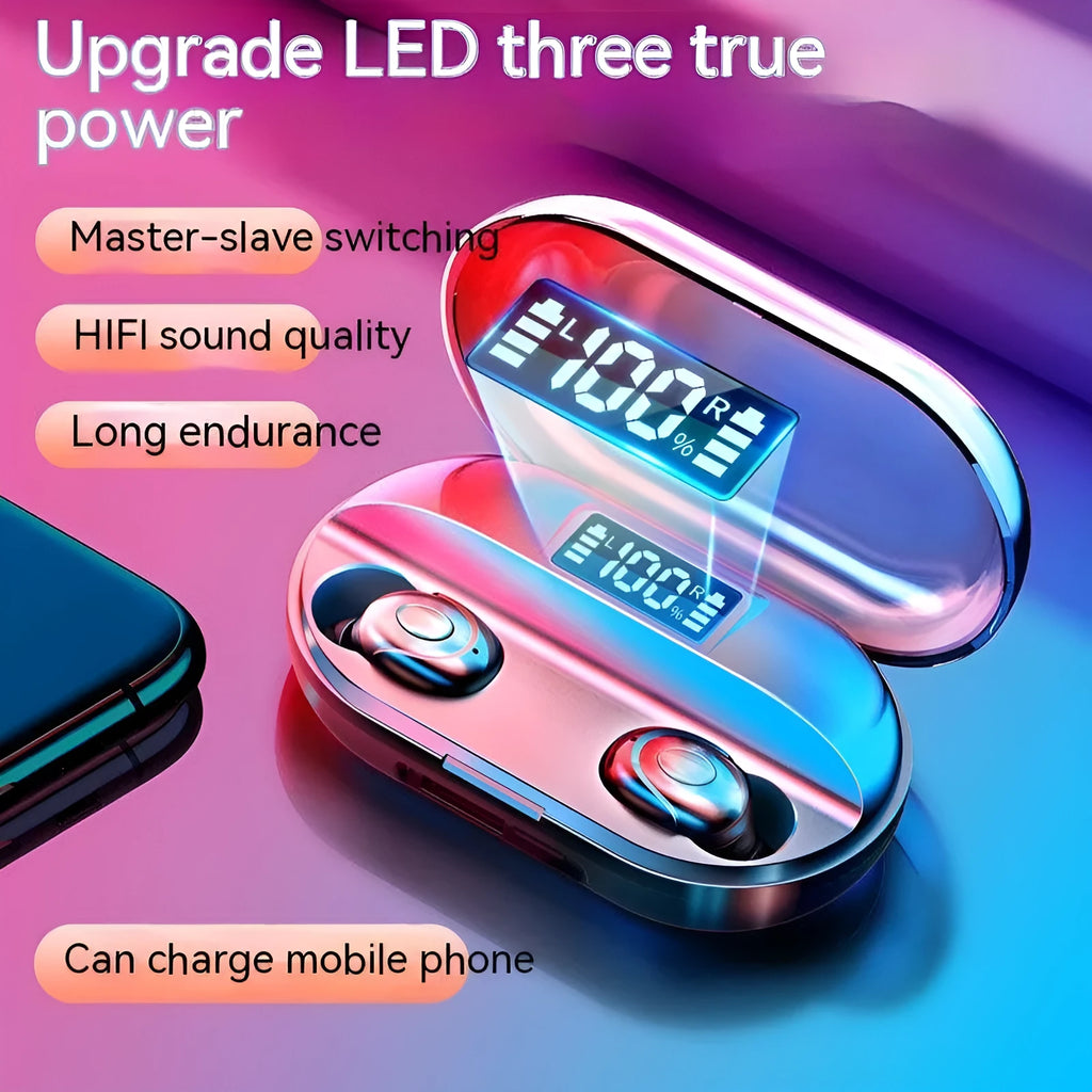 Ultra-long battery T2 mini wireless Bluetooth headset with charging case in black, red, and white