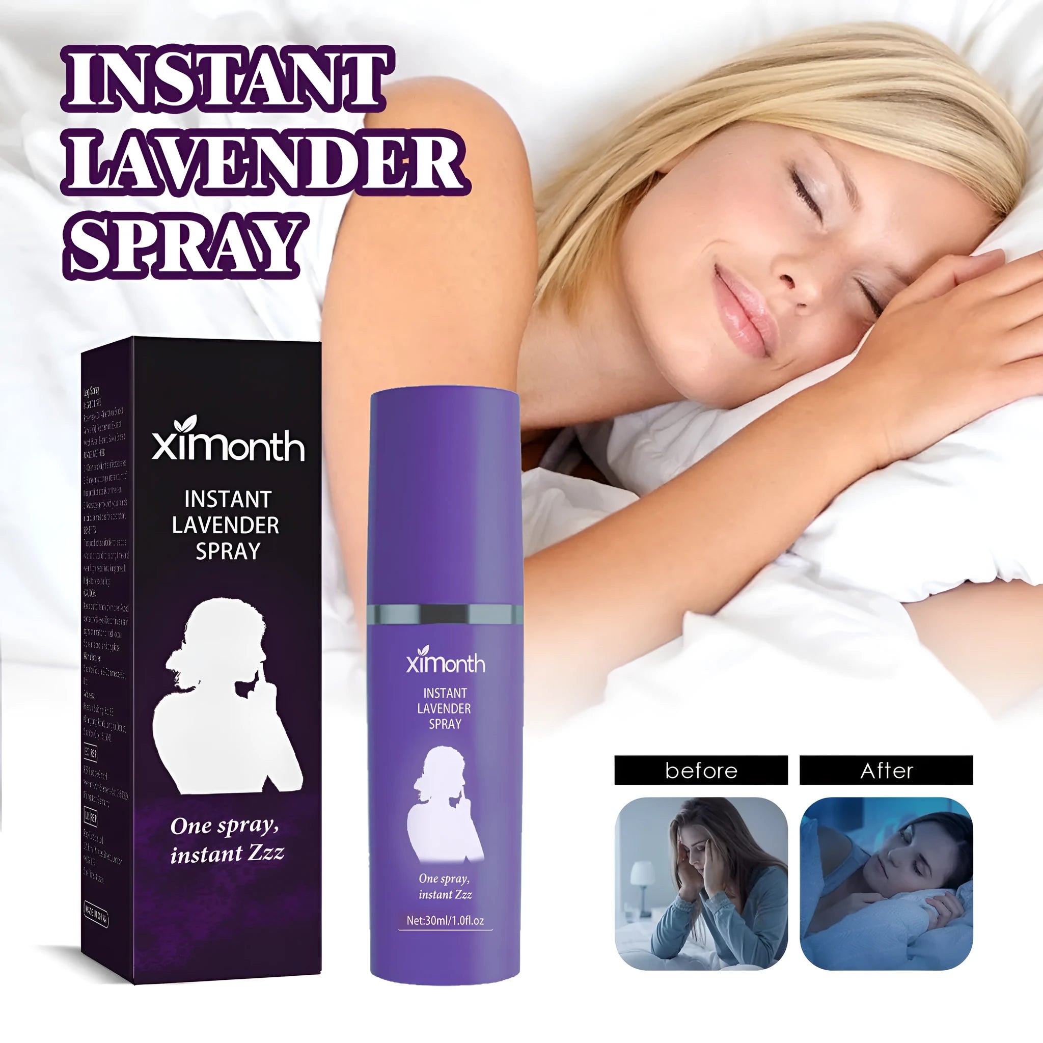 30ml bottle of lavender sleep spray for relaxation and bedtime use.