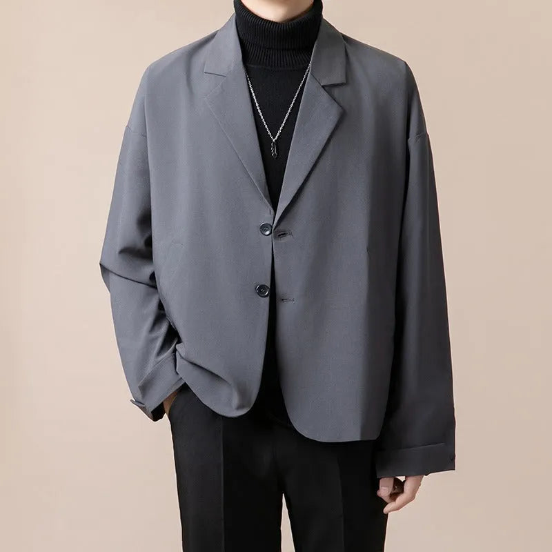 Men's loose-fit casual suit jacket in polyester blend fabric available in multiple colours