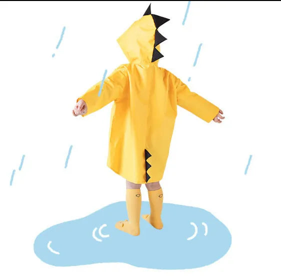 Kids dinosaur raincoat red yellow hooded trench coat waterproof sizes S to 3XL