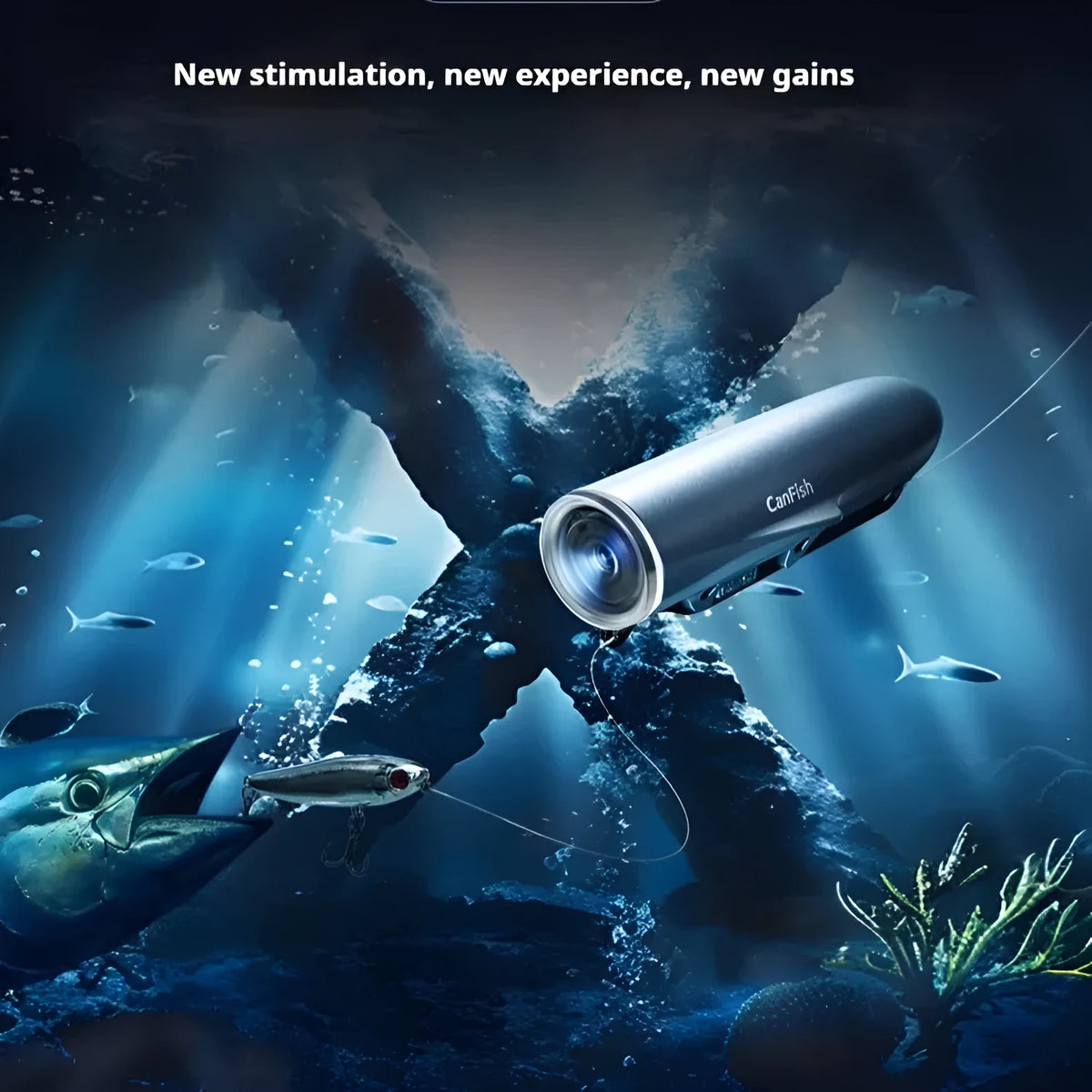 Wireless underwater fish detection camera with 160-degree view, MP4 video, 16GB card capacity, and charging cable