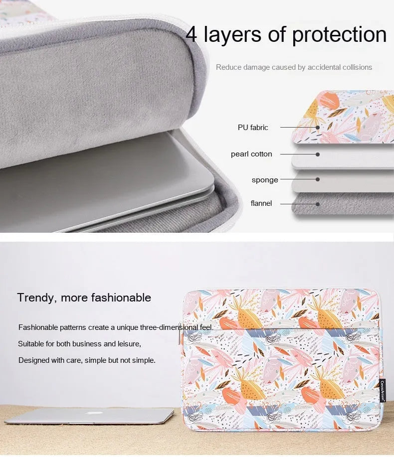 White PU leather waterproof 14 inch laptop inner bag or sleeve for anti-seismic protection.