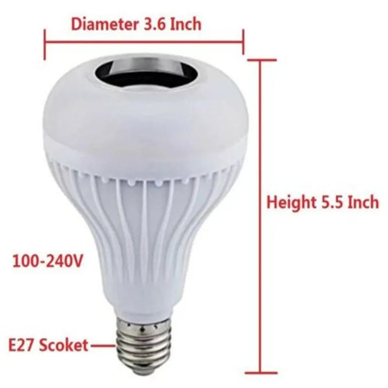 White Bluetooth speaker LED light bulb with E27 screw base for colour changing lighting and wireless audio.