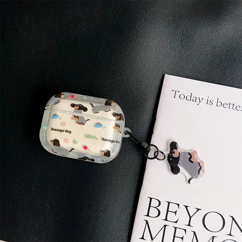 Cartoon silicone protective case for Apple AirPods with sausage dog sweater pendant in embossed design