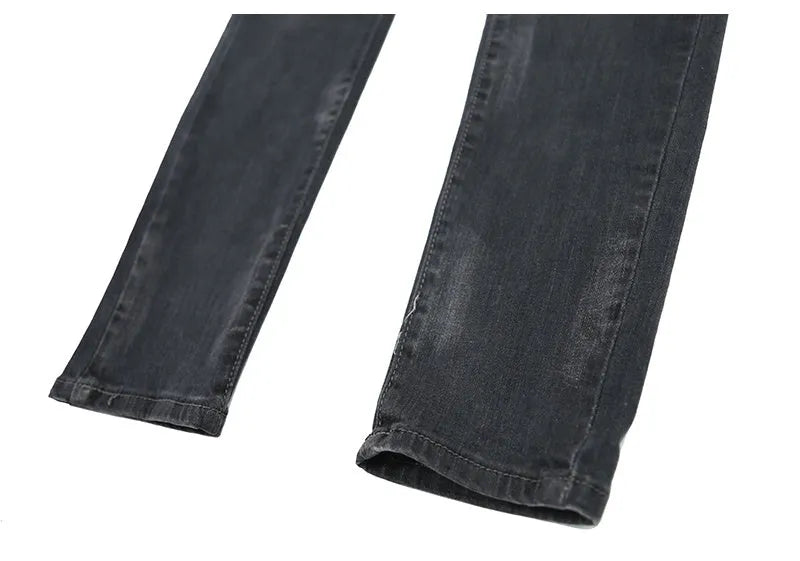 Grey low waist micro-elastic jeans with zip placket, sizes 30-36, youth leisure trousers