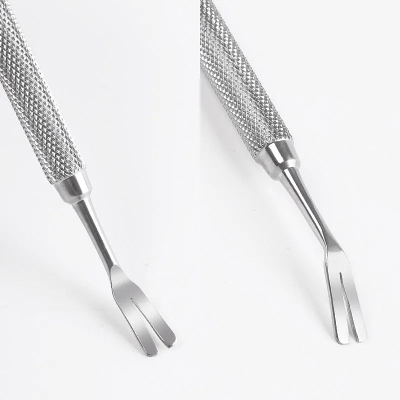 Silver stainless steel tick removal tool with fine precision tips for pets